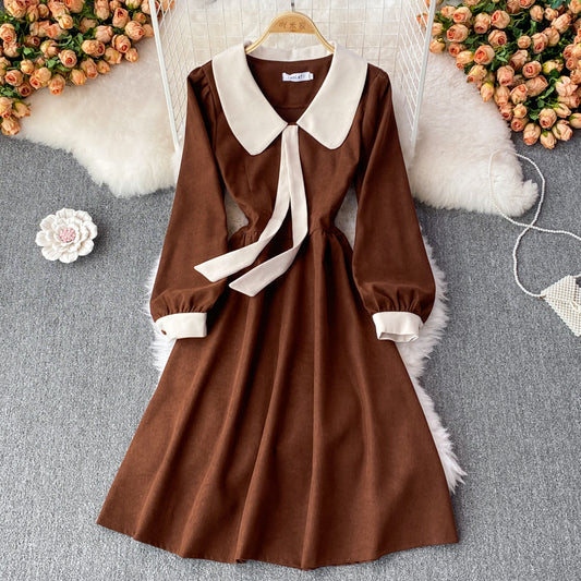 Sweet Corduroy Long Sleeve Dress Fashion Dress  10853