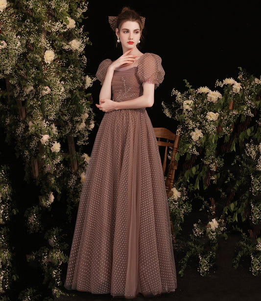 Cute tulle long A line prom dress evening dress  8801