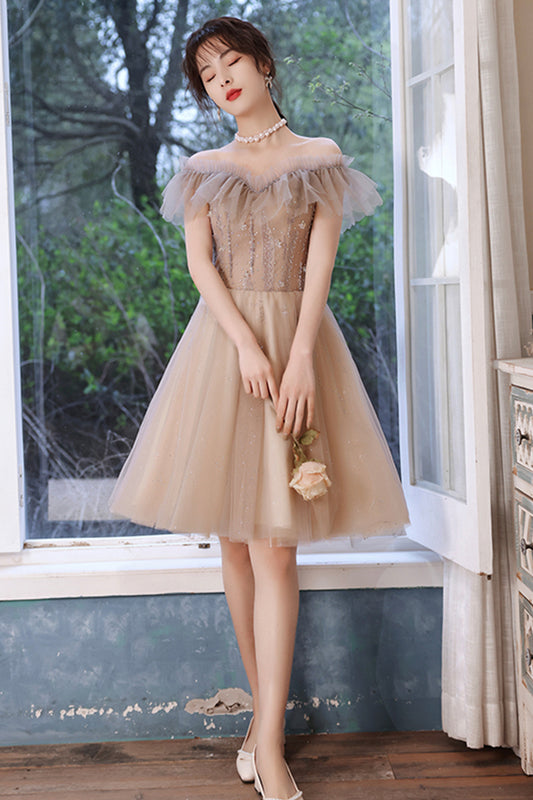 Cute tulle short A line prom dress party dress  8663
