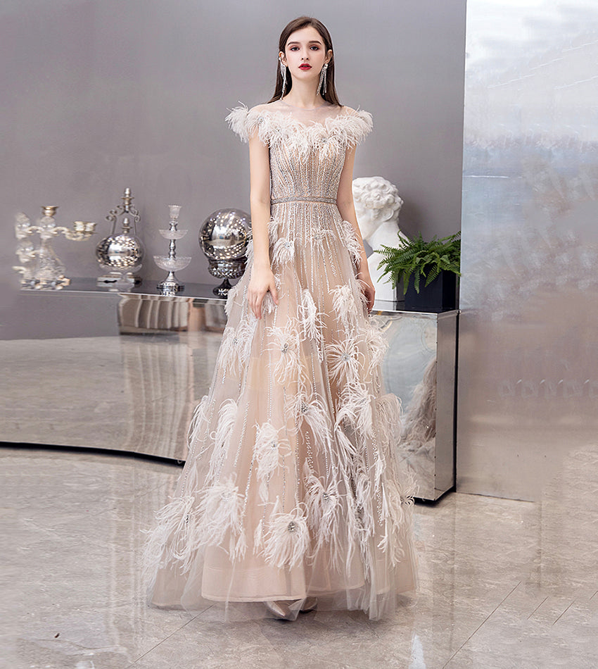 Unique tulle beads long prom dress evening dress  8524