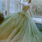 Green tulle long prom dress green evening dress  8599