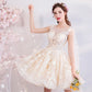 Champagne tulle lace short prom dress homecoming dress  10513