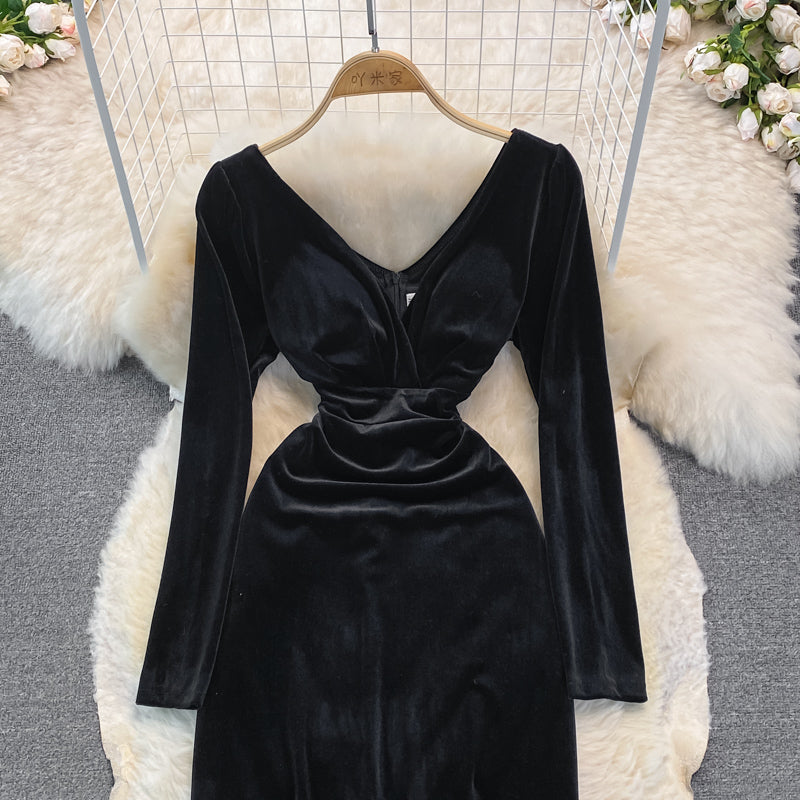 Sexy V Neck Long Sleeve Dress  10949