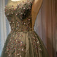 Cute tulle sequins long A line prom dress evening dress  8696