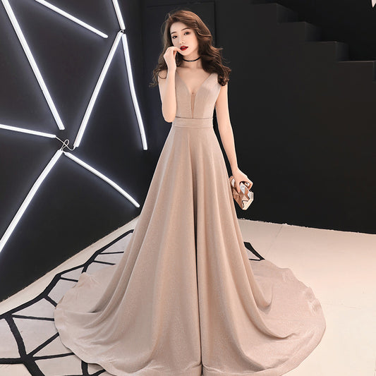 Simple v neck long prom dress, simple evening dress  7907