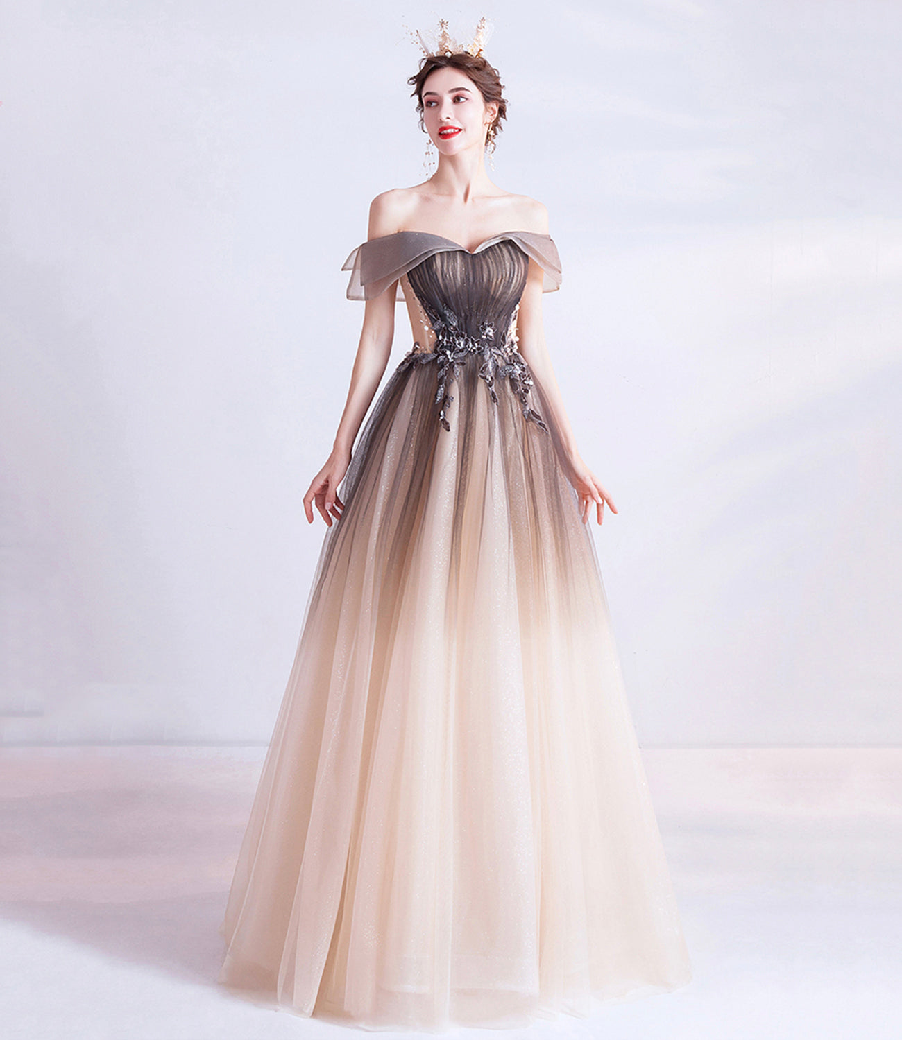 Cute tulle sequins long prom dress evening dress  10470