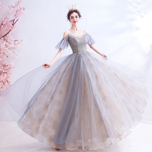 Stylish tulle sequins long prom dress formal dress  8247