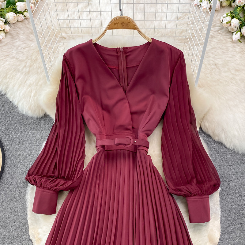 Elegant V Neck Long Sleeve Dress A Line Fashion Dress  10913