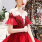Burgundy lace short prom dress party dress  8527