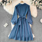 Sweet Long-Sleeved Corduroy Dress A Line Fashion Dress  10956