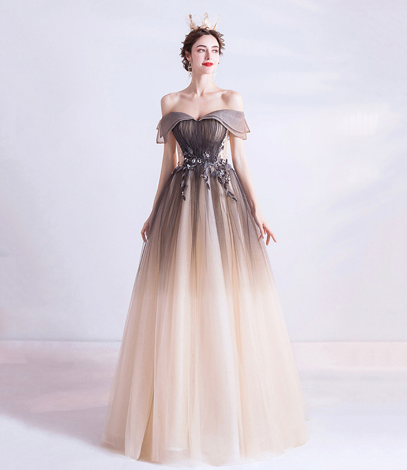 Cute tulle sequins long prom dress evening dress  10470