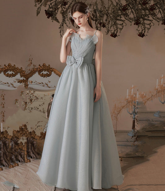 Gray soft chiffon long prom dress A line evening dress  10427