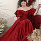 Burgundy satin long prom dress A line evening dress  10601