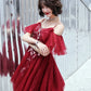 Burgundy lace short prom dress party dress  8323