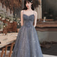 Gray tulle long prom dress A line evening dress  10489