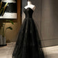 Black tulle long A line prom dress black evening dress  8684