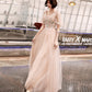Stilvolles V-Ausschnitt Tüll Spitze langes Ballkleid formelles Kleid 8535