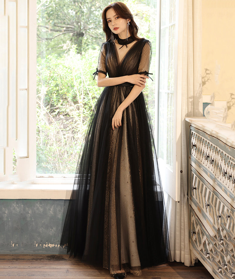 Schwarzes langes Ballkleid aus Tüll Schwarzes Abendkleid 8529