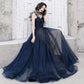 Blue tulle long prom dress blue evening dress  8226