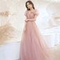 Cute tulle long prom dress pink A line evening dress  10524