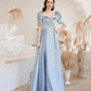 Cute satin long prom dress blue evening dress  10531