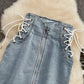 New strap zipper high waist denim skirt  11287