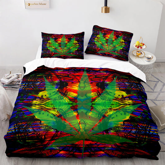 Cutom Duvet Cover Set maple leaf Pattern Chic Comforter Cover King Size for Teens Adults Bedding Set with Pillowcases  FY3003