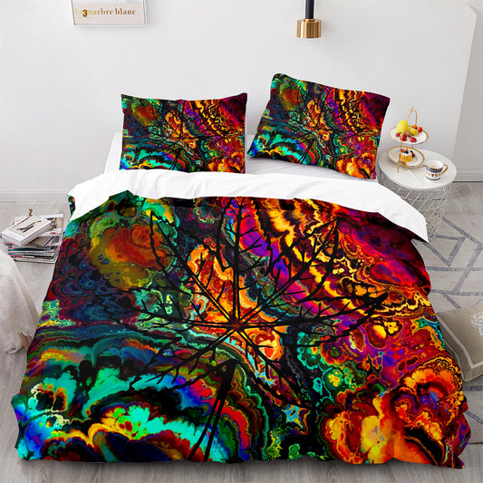 Cutom Duvet Cover Set maple leaf Pattern Chic Comforter Cover King Size for Teens Adults Bedding Set with Pillowcases  FY3005