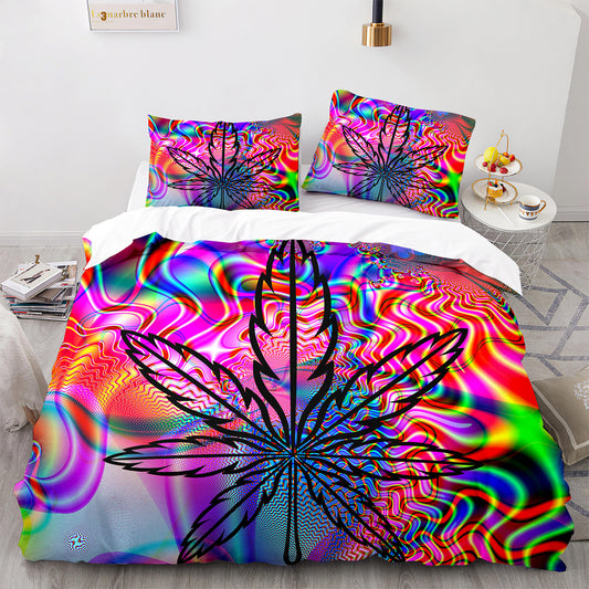 Cutom Duvet Cover Set maple leaf Pattern Chic Comforter Cover King Size for Teens Adults Bedding Set with Pillowcases  FY3006