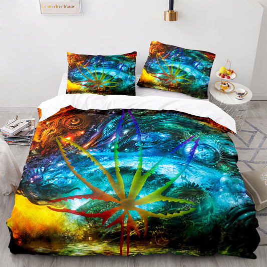 Cutom Duvet Cover Set maple leaf Pattern Chic Comforter Cover King Size for Teens Adults Bedding Set with Pillowcases  FY3007