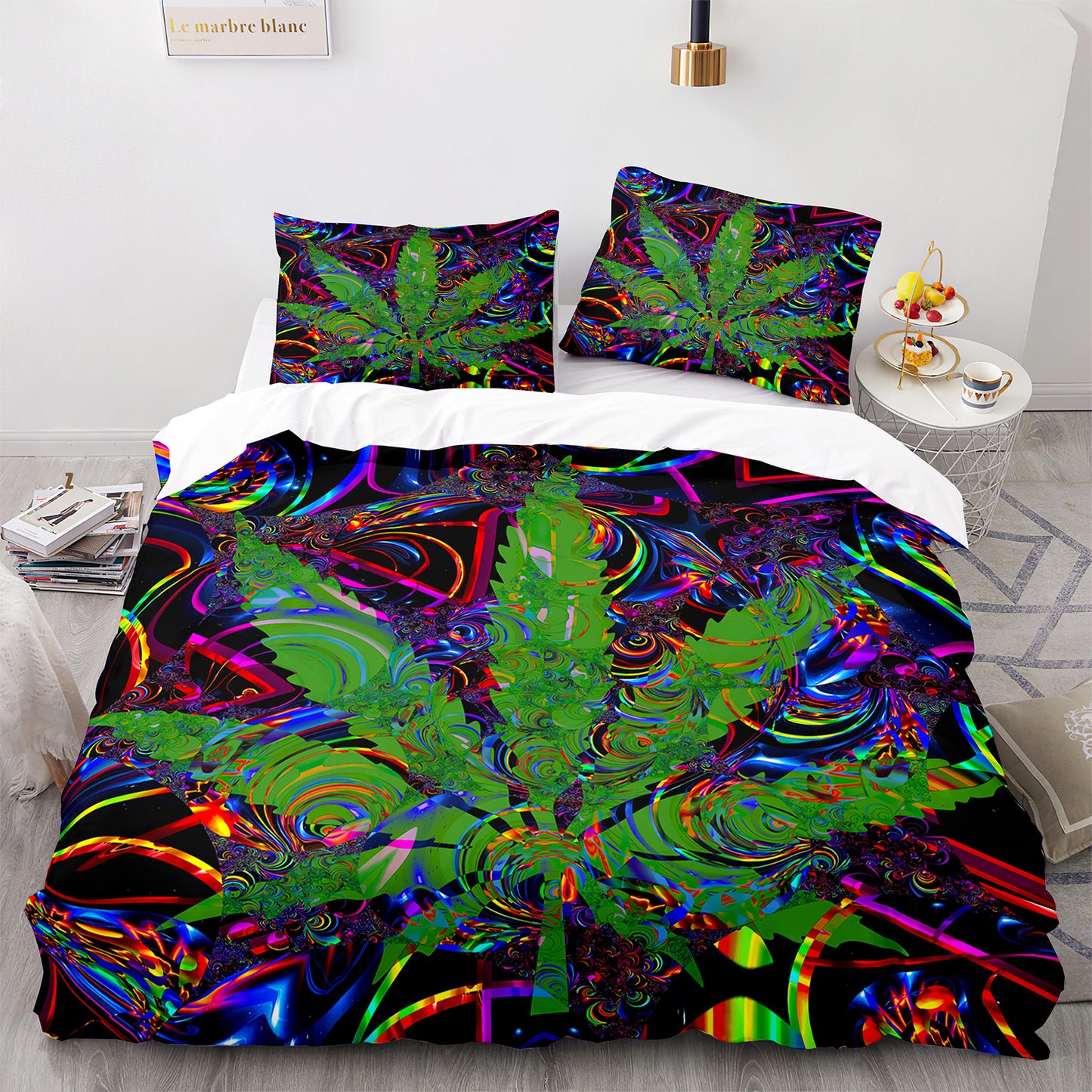 Cutom Duvet Cover Set maple leaf Pattern Chic Comforter Cover King Size for Teens Adults Bedding Set with Pillowcases  FY3008