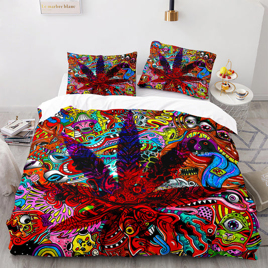 Cutom Bettbezug-Set, Ahornblatt-Muster, schicker Bettbezug, King-Size-Bettwäsche-Set für Teenager und Erwachsene, mit Kissenbezügen, FY3010