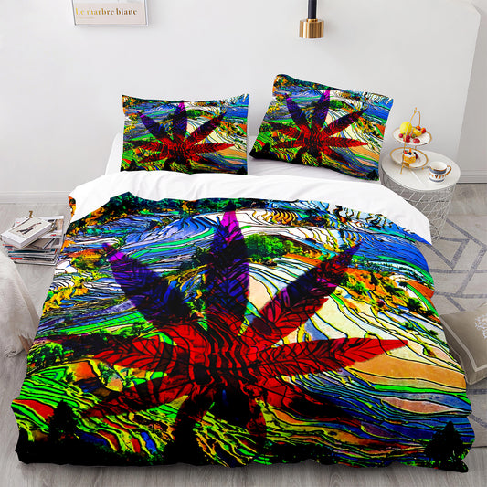 Cutom Duvet Cover Set maple leaf Pattern Chic Comforter Cover King Size for Teens Adults Bedding Set with Pillowcases  FY3011