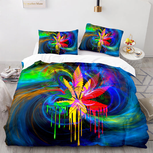 Cutom Duvet Cover Set maple leaf Pattern Chic Comforter Cover King Size for Teens Adults Bedding Set with Pillowcases  FY3014
