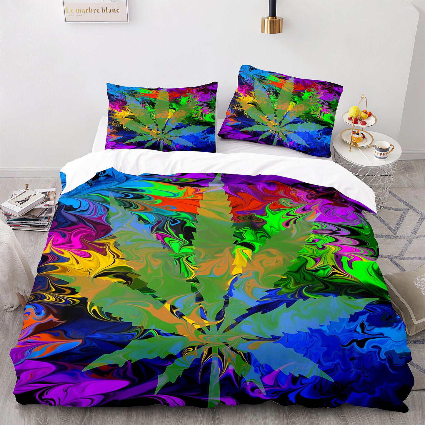 Cutom Duvet Cover Set maple leaf Pattern Chic Comforter Cover King Size for Teens Adults Bedding Set with Pillowcases FY3016 dc76