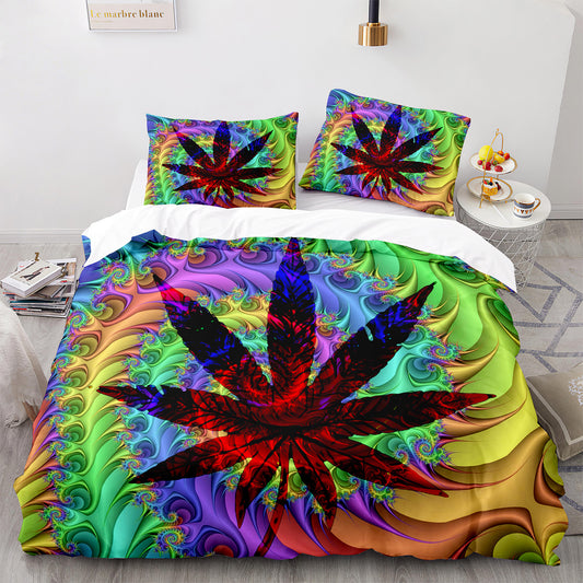 Cutom Duvet Cover Set maple leaf Pattern Chic Comforter Cover King Size for Teens Adults Bedding Set with Pillowcases  FY3017