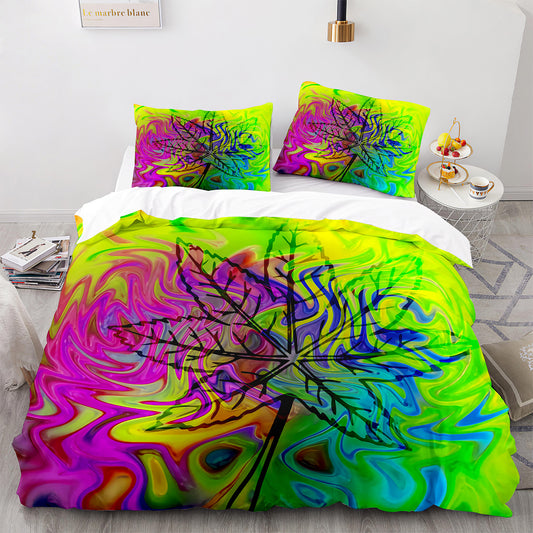 Cutom Duvet Cover Set maple leaf Pattern Chic Comforter Cover King Size for Teens Adults Bedding Set with Pillowcases FY3020