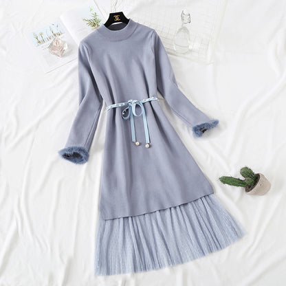 Knee sweater knitted dress fashion suit  4443