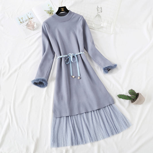 Knee sweater knitted dress fashion suit  4443