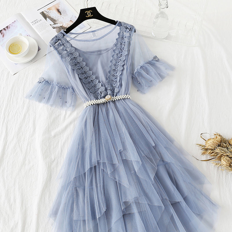 Lace mesh dress Mori sweet cake dress  4361