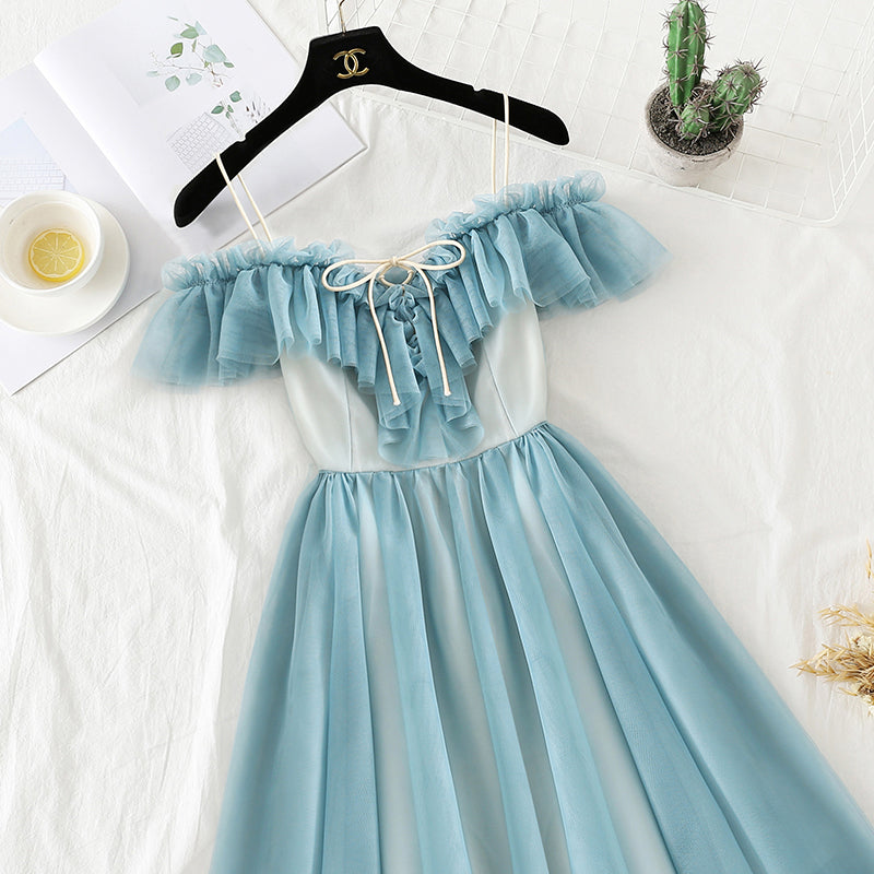 Xiaozhong Platycodon skirt Xiaoxian gauze Ruffle suspender skirt  4330