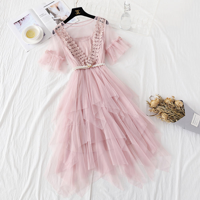 Lace mesh dress Mori sweet cake dress  4361