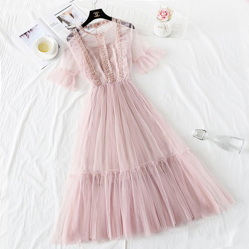 French retro skirt knee length suspender suit  4477