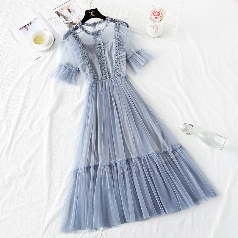 French retro skirt knee length suspender suit  4477