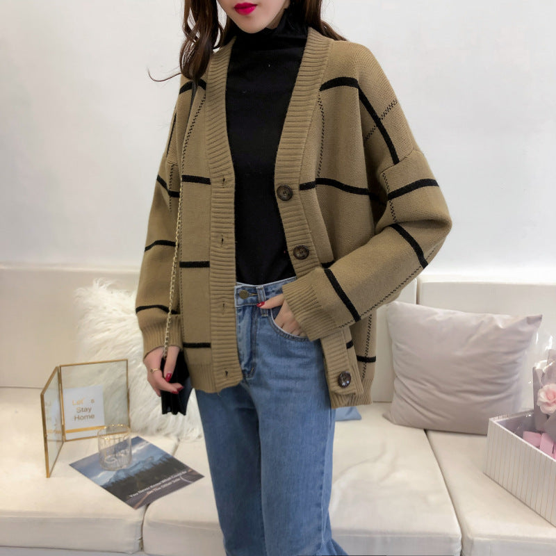 Harajuku Pullover Cardigan Plaid locker und vielseitig 4913