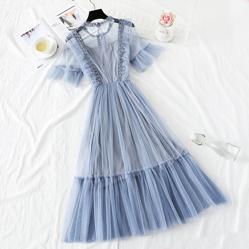 French retro skirt knee length suspender suit  4477