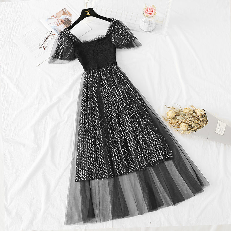 Der lange Rock aus Pailletten-Gaze ​​der französischen Minderheit ist super Xiansen Sweet 4328