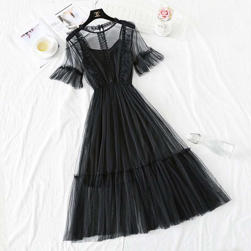 French retro skirt knee length suspender suit  4477