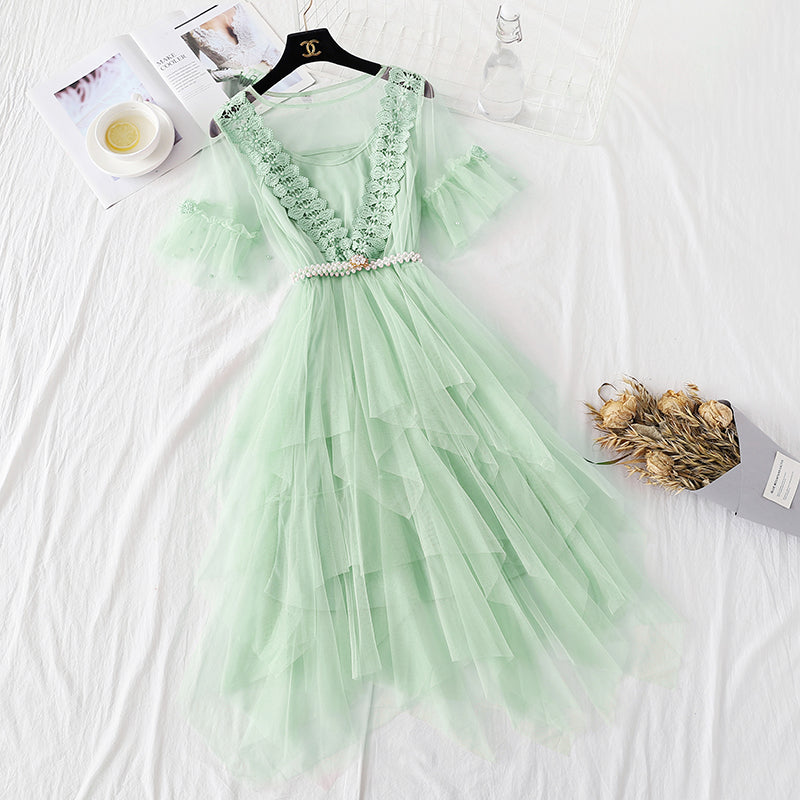 Lace mesh dress Mori sweet cake dress  4361