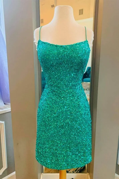 Tight Green Sequins Mini Homecoming Dress  gh1195